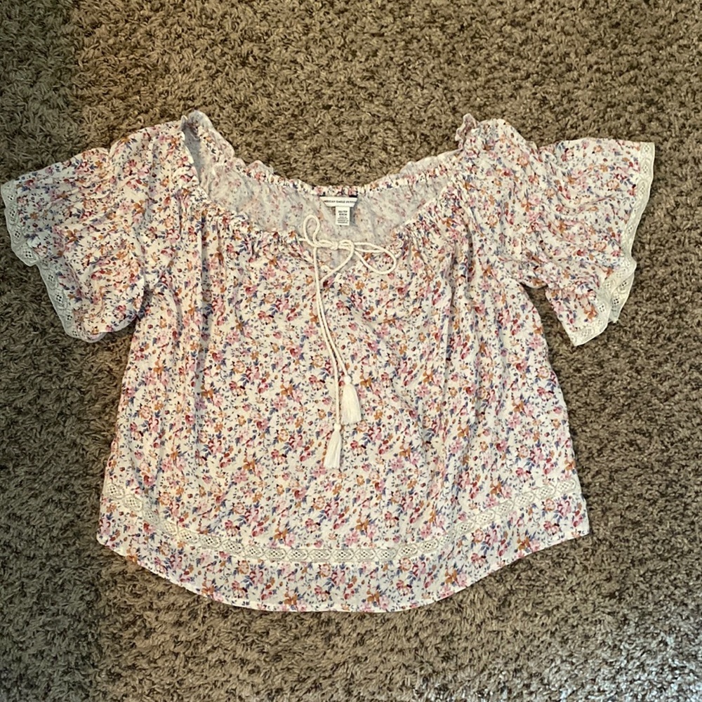 Floral Flowy Crop Top Cream American Eagle XS